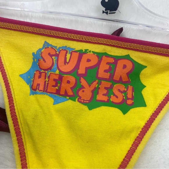NWT Vintage Playboy 'Super Heroes!' Bright Neon Thong - Picture 2 of 5